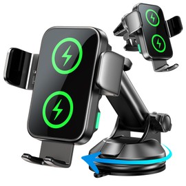 GuMosh Smartphone Holder, Car Wireless Charging, 15W, Dual Coil, Rapid Charging, Wireless Charger, 4.7 - 6.7 inches (12 - 17 cm), Telescopic Arm, In-Car Smartphone Holder, Wireless Charging, Auto