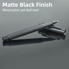 YUNCHUN 1PC Matte Black Forest Liquid Gel Ink Rollerball Pen, Medium Point Metal Pen with 1 Extra Ink Refill, Nice Office Executive Pen for Work, Best Professional Pen for Men and Women, Black