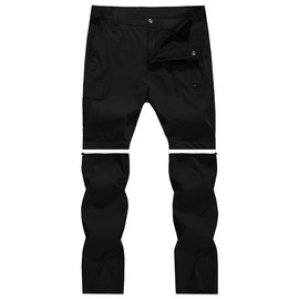 Men's Convertible Hiking Pants Zip Off Quick Dry Lightweight Safari Travel Camping Fishing Cargo Outdoor Pants Black 34