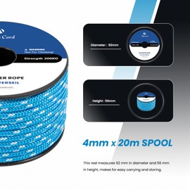 Abma Cord Braid Polyester Rope 4mm x 20m Dacron Polyester Cord, Blue/White - High UV & Abrasion Resistance - Low Stretch & Heavy Duty