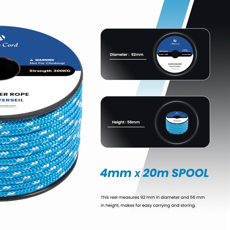 Abma Cord Braid Polyester Rope 4mm x 20m Dacron Polyester