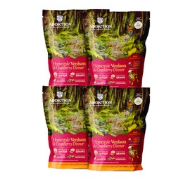 Addiction Homestyle Venison & Cranberry Dinner Raw Alternative Dog Food - Gently Air-Dried Complete Meal or Dog Food Topper for Digestive and Skin and Coat Health, 2 lb