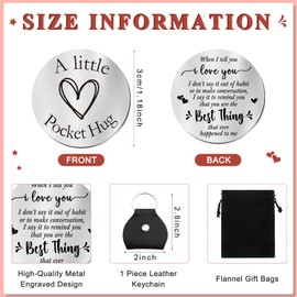 Sureio Pocket Hug Token Gifts for Men Boyfriend Girlfriend Inspirational Gift for Son Daughter Brother with Leather Keychain(I Love You)