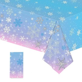 Xinvery Blue Purple Party Tablecloth,Snowflakes Table Covers Christmas Party Tablecloth Plastic Winter Tablecloths for Christmas Holiday New Year Party Decoration 137 x 274cm