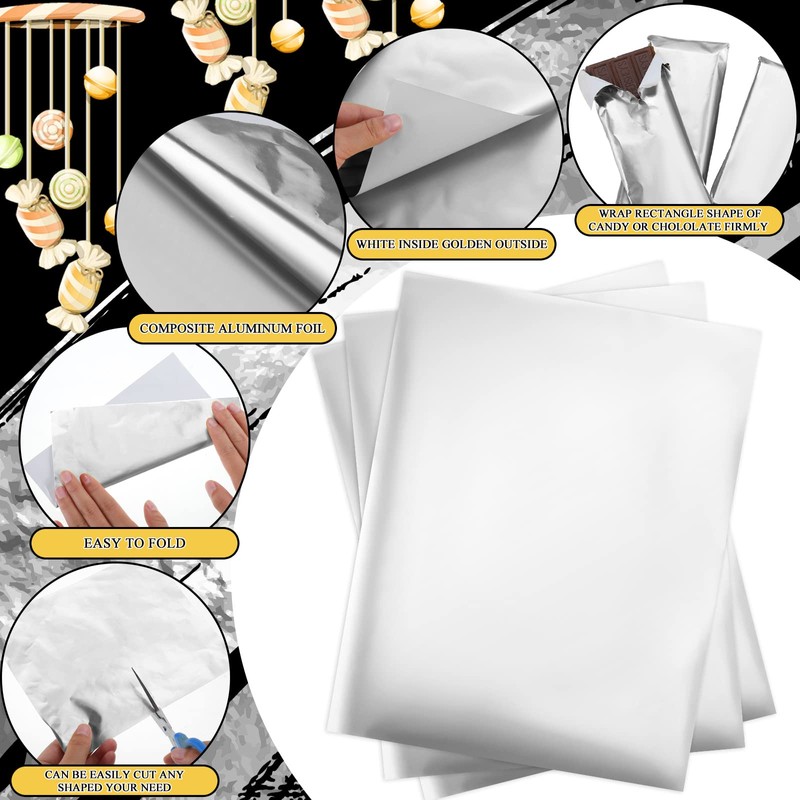 Tanlade 200 Pcs Silver Chocolate Bar Wrappers Bulk with Thick