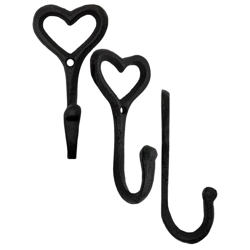 FUXXER Rustic Iron Hooks Cast Iron Heart Design Coat Hooks