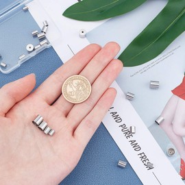 UNICRAFTALE Approximately 24 Pieces, 4 Types, Inner Diameter: 0.13, 0.2, 0.2, 0.2, 0.2 inches (3/4, 5, 6 mm), Stainless Steel End Parts, 304 Stainless Steel End Beads, Crimp Ends, Column Beads, Connection Parts, String Closure, Cord End, Terminator, Rope