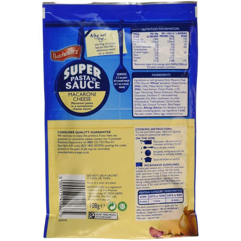 Batchelors Pasta and Sauce Macaroni Cheese 108 g (Pack of