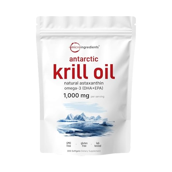 Micro Ingredients Antarctic Krill Oil Supplement with Natural Astaxanthin, 1000mg