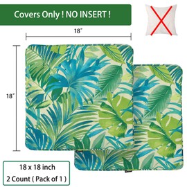 BLSTISCEN Outdoor Throw Pillow Covers 18x18 Inch, Set of 2, Cover Only! Waterproof Fade Resistant Decorative Cushion Sham Pillow Cases for Patio Furniture Chair Couch Sofa - Green Palm Leaves
