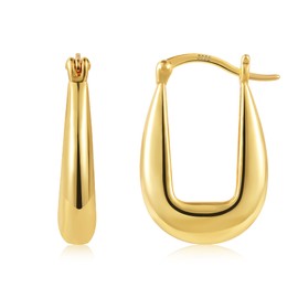 Gold Hoop Earrings for Women, Chunky Hoop Earrings Hypoallergenic Sterling Silver Earrings Small Thick Hoop Large Hollow Oval Hoop Earrings Minimalist Wide Hoop Chunky Hoop Earrings Women Girls