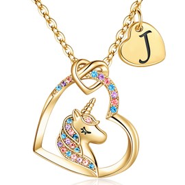 Hidepoo Unicorn Jewelry Unicorn Necklace - Colorful Cubic Zirconia Heart Pendant Unicorn Necklace Gifts Jewelry Birthday Gifts J Initial Heart Unicorn Necklace Unicorn Jewelry Unicorn Gifts