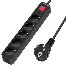 Aigostar 5-Way Power Strip with Switch, Multiple Socket with Child Lock, Distribution Socket with 5 m Cable, Black