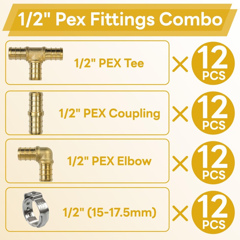 1/2" Pex Fittings, 48Pcs 1/2 Inch Pex Fittings Combo with