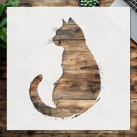 Reusable Black Cat Silhouette Stencil – 8.5x11 Inch Plastic Template for Painting on Walls, Wood, Fabric, and DIY Crafts