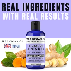 Turmeric & Ginger Massage Oil - Natural Ginger Oil Therapy For Lymphatic Drainage, Nerve, Muscle & Joint Discomfort Relief, Warming Relaxing & Soothing Massage - With Lavender (100ml) By Sera Organics
