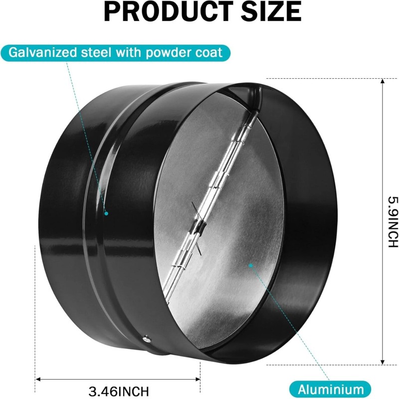 JJ Black 6 in Backdraft Damper Insert Backflow Preventer Inline