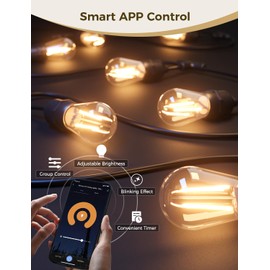 XMCOSY+ Smart Outdoor String Lights, 98Ft LED Patio Lights Waterproof IP65, App Control, Compatible with Alexa, Dimmable Edison Bulbs Outdoor Light for Yard Porch Bistro Outside