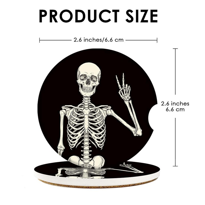 Britimes Skeleton Car Coasters for Drinks, 2 Pack Ceramic Stone
