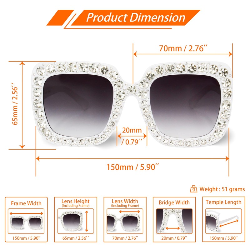Xpectrum Extra Large Square Crystal Sunglasses Bling Rhinestone Concert Glasses