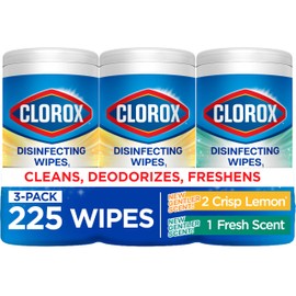 Clorox Disinfecting Cleaning Wipes for Spring Cleaning & Allergy Season, Bleach Free, Fresh Scent and Crisp Lemon, 75 Count Each, Pack of 3