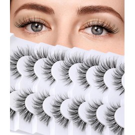 False Eyelashes Clear Band Lashes Natural Look 16mm Fluffy Wispy Lashes Cat Eye Fake Eyelashes Pack by Kiromiro, 7 Pairs