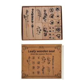 Wooden Rubber Stamps, 22 PCS Vintage Decorative Wood Printing Stamp Set, Natural Plant Leaves Flowers Patterns Boxed Seal Set for Card Making, DIY Craft, Photo Album, Hand Book, Scrapbooking (Flowers)
