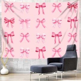 Coquette Pink Bow 60x40 Tapestry, Wall Blanket Room Decor, Love Pink Girly Aesthetic Tapestry Wall Hanging For Teen Girls Room Bedroom Dorm Decor, Kids Wall Hanging Decor Tapestries