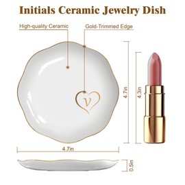 Gifts for Women – Initials Ceramic Jewelry Dish for Earrings, Necklaces, Bracelets, Rings, Watch, and Keys – Mother’s Day, Christmas, and Birthday Gifts for Women (v)