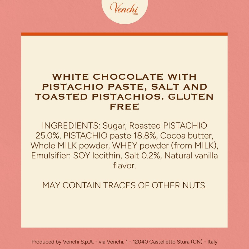 Venchi - Pistachio Gourmet Chocolate Bar - White Chocolate and