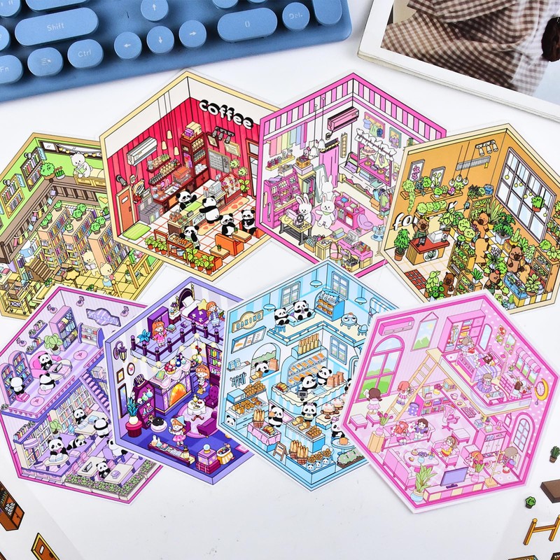 8 Sets Animals 3D Sticker Scene 3D House Stickers with