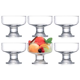 Kingrol 6 Pack Glass Dessert Bowls, 6.5 oz Crystal Glass Bowls for Ice Cream, Fruit, Pudding, Snack, Cereal, Nuts - Premium Glass Serving Dishes, Mini Trifle Bowl
