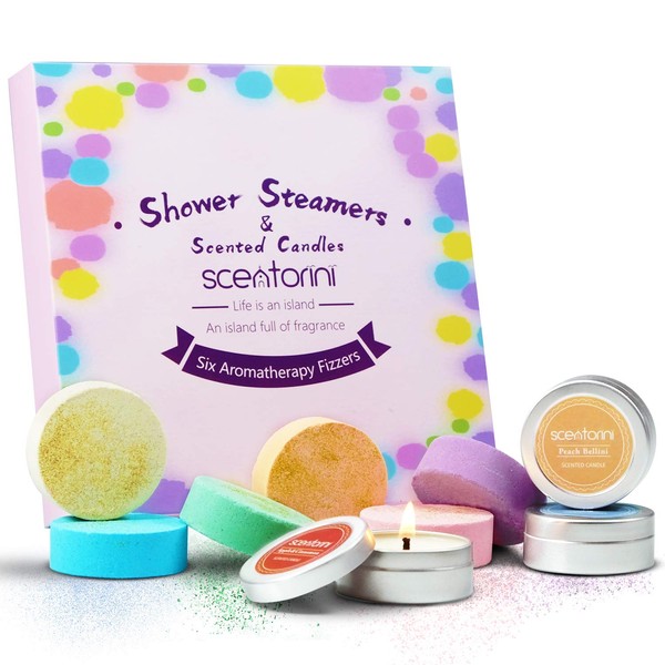 Shower Steamers Mothers Day Gifts, Shower Bombs with Scented Candles, Shower Steamers Aromatherapy, 6 Aromatherapy Shower Bombs, 3 Tealight Candles, Use for Home Vaporizing Spa Shower