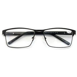 V.W.E. Men Premium Rectangle Metal with Plastic Temple Extra Large Reader - 152mm Wide Frame Reading Glasses (Black, 0.00)