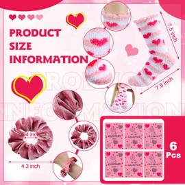 Shyyween Galentine's Day Pink Gift, 6 Pairs Valentine's Day Pink Fuzzy Socks 6 Pcs Blush Theme hair Scrunchies Velvet Elastics 6 Pcs Valentine Day Cards Cozy Fluffy Winter Party Supplies for Women