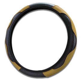 Uiojokv Car Steering Wheel Cover, Universal 15 inch Microfiber PU Leather Steering Wheel Protector, Elastic Breathable Anti-Slip Steering Accessories, Car Interior Accessories for Most Cars (Beige)