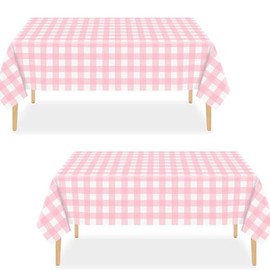 2pack Pink Gingham Checkered Table Cloth Party,137*274cm Wipe Clean Checkered PVC TableCloth Plaid Tablecloth Rectangular Pink Disposable Table Cover for Parties BBQ Picnic Birthday Wedding