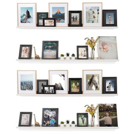 Rustic State Ted 60" Wall Mount Narrow Picture Ledge Shelf Photo Frame Display - Wooden Floating Shelf for Living Room Office Kitchen Bedroom Bathroom Décor - Set of 4 - Burnt White