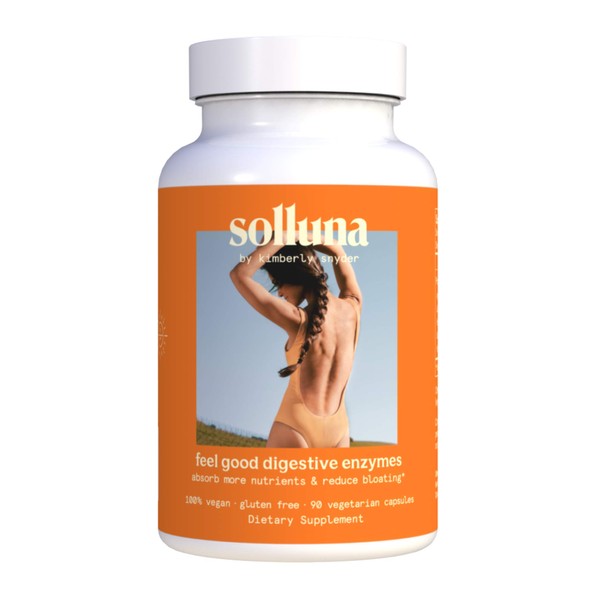 Solluna by Kimberly Snyder Feel Good Digestive Enzymes Digestion & Nutrient Absorption Aid for Stomach Pain, Gas & Bloating — Multi-Enzymes Lipase, Amylase, Protease, Cellulase, & Galactosidase