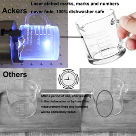 Ackers Etched Scale Espresso cup with Handle, Thickened Bottom and Wall, Double V-Shaped Spout,2.5OZ Milk Frothing Pitcher,75ML Milk Cup with Handle, Espresso Accessory(Pack of 4)