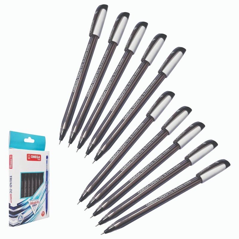 OMEGA Triad-TC Ballpoint Pens, BLACK, Fine Point (0.7 mm), Pack