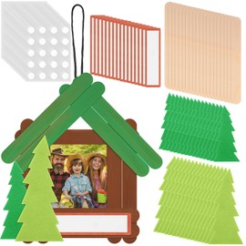 DoubleFill 24 Packs Wood Craft Stick Camp Frame Craft Kit Camping DIY Picture Frame Gifts Bulk with Pine Tree Stick for Classroom Home Vacation Bible School Activities Party Supplies