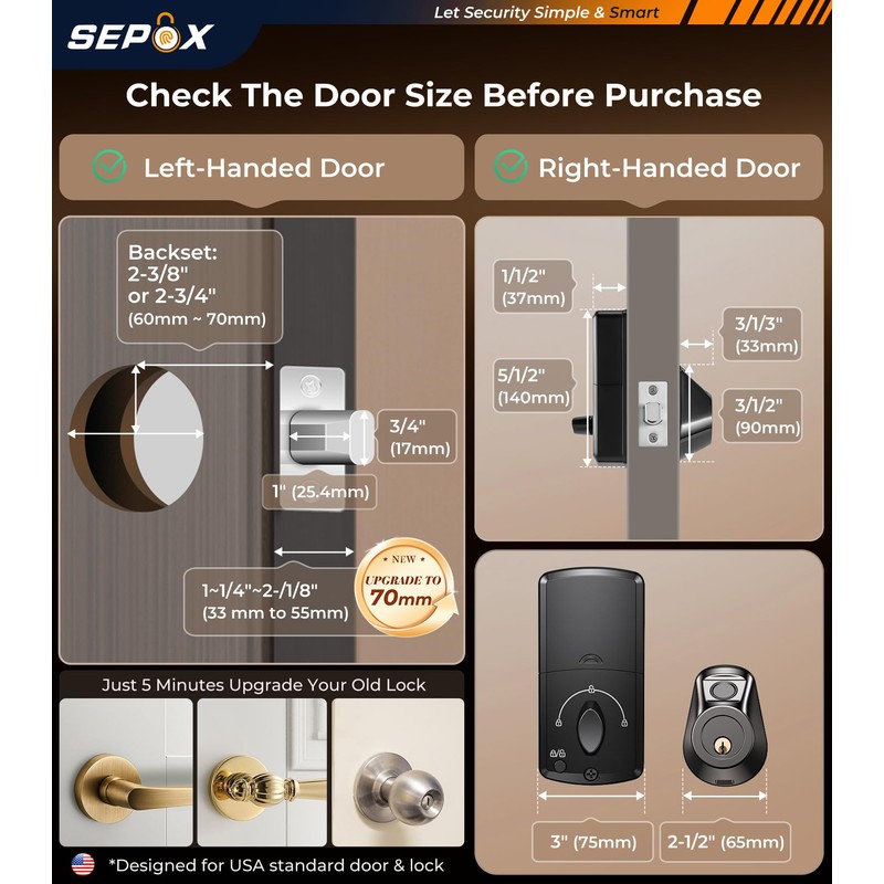 SEPOX® 2PC Set Smart Deadbolt Lock - 5-in-1 Keyless Entry