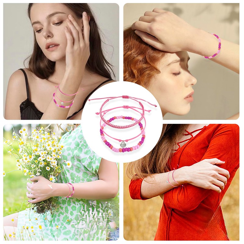 Cutiland Boho Bracelet Strand for Women - Rose Red -