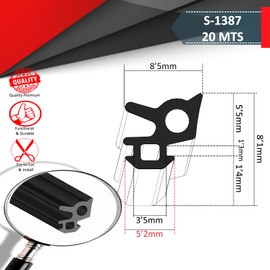 Window Seals for Plastic Windows, Wooden Windows, S-1387 Black, 20 Metres, Rubber Sealing Tape, Polyvinyl Chloride Unplasticised (PVC-U), Front Door Seal, Window Rubber Seal