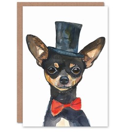 Artery8 Top Hat Bow Tie Chihuahua Dog Lover Watercolour Blank For Him Or Her Art Birthday Card