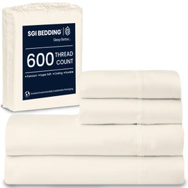 SGI bedding 600 Thread Count 100% Egyptian Cotton Full XL Sheet Set Butter – Luxury 4-Piece Super Soft Bed Sheets, Breathable Hotel-Quality Bedding, 16” Deep Fitted, Cooling, Durable & Non-Pilling