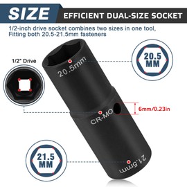 ELNLE Radmuttern Nuss 19,5 18,5 20,5 21,5 mm Doppelkopf Radmutternschlüssel Für Ford Nuss, 1/2" Chrom-Molybdän-Stahl Felgen-Kraft-Stecknuss-Satz Kompatibel mit Ford Land Rover