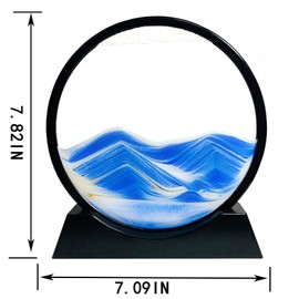 SANDCLE Moving Sand Art Picture Liquid Motion - Moving Sand Art Decor 3D Deep Sea Sandscape, Round Glass Frame Display Flowing Sand Relaxing Toy for Desktop Office Work Home(Blue, 7")