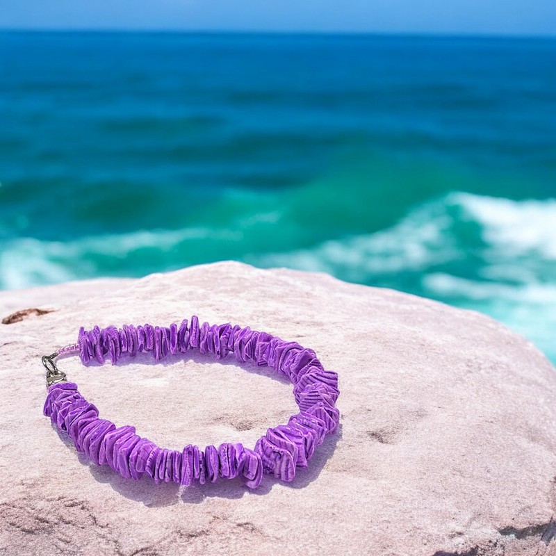 BlueRica Purple Puka Shell Chips Necklace & Anklet Set